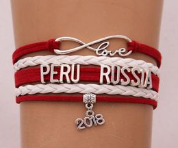Infinity Love Pérou Russie Bracelet 2018 Soccer Charm en cuir en cuir Men Sport Bracelets Bangles pour femmes bijoux6549126