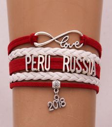 Infinity Love Pérou Russie Bracelet 2018 Soccer charme en cuir en cuir Men Sport Bracelets Bangles pour femmes bijoux9522072