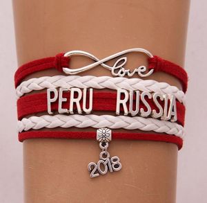 Infinity Love Peru Rusland Bracelet 2018 voetbal charm lederen wrap mannen sport armbanden armbanden voor vrouwen sieraden1965024