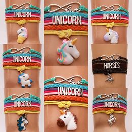 Infinity Love Unicorn Armband Letter Unicorn Horse Charm Braid Wrap Multilayer Armbanden Bangle Cuffs Mode-sieraden Drop Ship