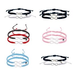 Pulsera de la suerte infinita trenzada ajustable, paquete de dos pulseras magnéticas de amor para parejas