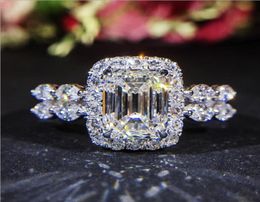 Bijoux de luxe à l'infini 925 STERLING Silver Princess Cut White Topaz CZ Diamond Promes Rings Eternity Women Wedding Band Ring For9099755