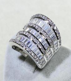 Infinity Sparkling Luxury Jewelry 925 Sterling Silver Princess Cut Full Stack 5A Zirconia Party Wide Women Wedding Band Ring CZ3415907384