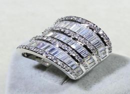 Infinity Sparkling Luxury Jewelry 925 Sterling Silver Princess Cut Full Stack 5A Zirconia Party Wide Women Wedding Band Ring CZ3419367257