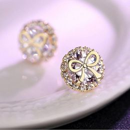 Infinity Zoete Leuke Klassieke Mode-sieraden 925 Sterling SilverGold Fill Round Cut White Topaz CZ Diamond Women Bridal Stud Earring Gift