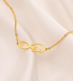 Infinity Symbol Love hanger ketting Figuur 14k Fijn goud Antiek geel gevulde vrouwen damesmeisjes Charms Mom Gift Box1409583