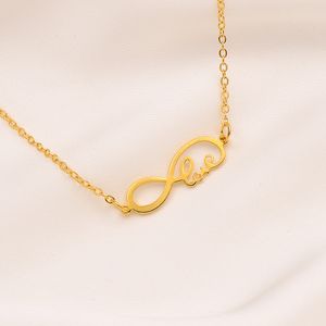 Collar con colgante de amor con símbolo del infinito, figura de 9k sólida G/F, oro amarillo antiguo, dijes para mujeres y niñas, caja de regalo para mamá