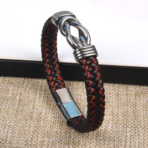 Símbolo infinito Joyería de acero inoxidable Cuero genuino Nudo único Forma Hombres Pulseras Imán Hebilla Envoltura masculina Fiesta de cumpleaños Pulsera Regalo