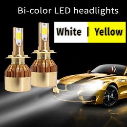 Infitarische gouden 2 kleuren LED -koplamp H7 H4 -lamp voor auto Auto 3000K Geel wit 12V FOG LICHT H1 H11 H3 9005 9006 880 9012 KIT