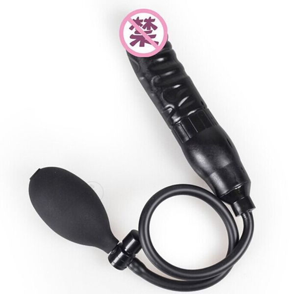 Inflable Anal Plug Soft Black Pump Up Silicona llena de aire Butt But Dilatador Ano Masajeador sexy Juguete para Hombres Mujer Gay