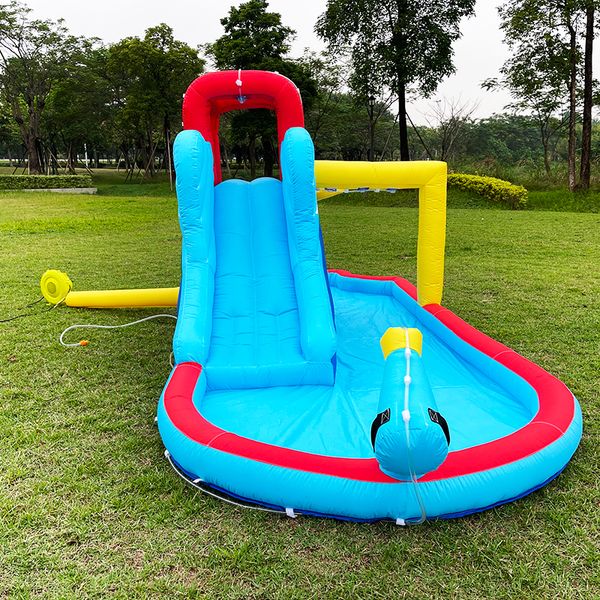 Parque de tobogán acuático grande inflable con soplador para niños Parque infantil Juguetes con cañones de agua Patio trasero Juego al aire libre Diversión Fiesta de cumpleaños Regalos Casa de juegos temática de elefante