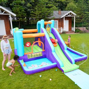 Château gonflable de parc de toboggan aquatique gonflable avec tir à la balle, mur d'escalade, piscine à éclaboussures, château gonflable pour enfants avec souffleur pour jardin extérieur