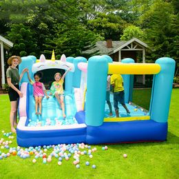 Casa de rebote inflable con tobogán asequible mejor castillo interior para fiestas para niños Combo portátil Combo saltando salto de juego Tema de unicornio de juguete para uso al aire libre