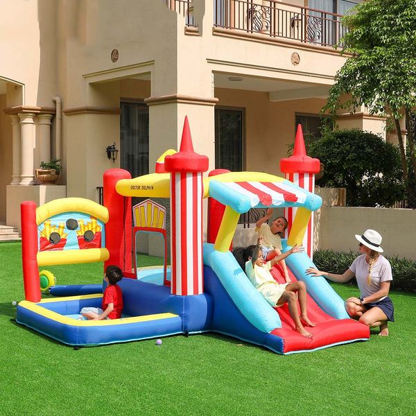 Castillo Hinchable Inflable para Niños Casa de Rebote Pozo Pequeño Puente Saltador Diversión Saltando con Bola Sopladora Piscina Uso en el Hogar Juego en Interiores y Exteriores Papas Fritas Diseño Temático Juguetes Regalos