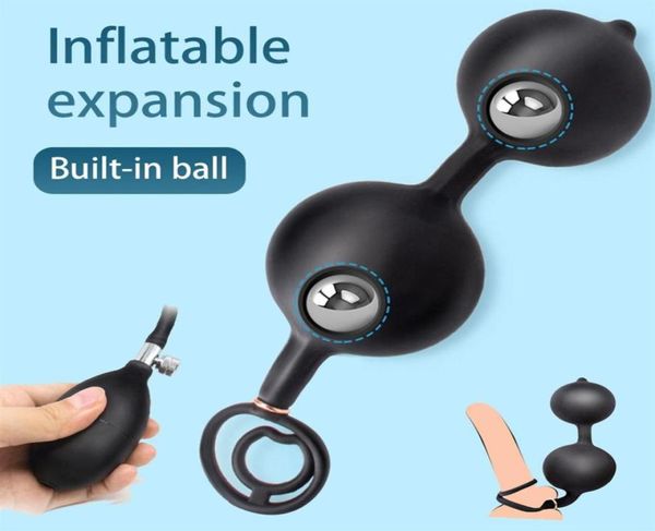 Tapón anal inflable con anillo de bola para pene bomba extraíble próstata anal doble estimulación juguete sexual para mujer hombre pareja 29266328656