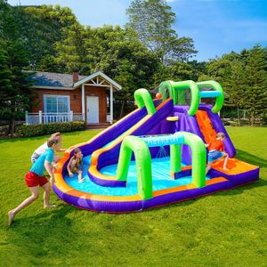 Opblaasbaar kasteel en waterslijbaan Combo Splish Splash Water Park met tunnel Cheap Sprinkler Playhouse For Kids Outdoor Play Summer Fun Games Verjaardagsgeschenken speelgoed