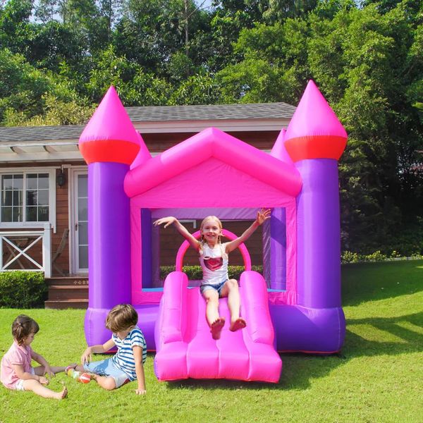 Castillo inflable Casa de rebote Pink Moonwalk Jumping Jumper Bouncy Jump Playhouse para patio trasero Parque Césped Fiesta Interior Deportes al aire libre Jugar Diversión Pequeños regalos Juguetes