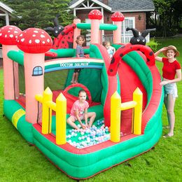 Château gonflable gonflable avec fosse à balles, maison de jeu d'été pour enfants, porte videur, toboggan amusant, saut gonflable, château gonflable pour tout-petits, intérieur et extérieur, thème coccinelle