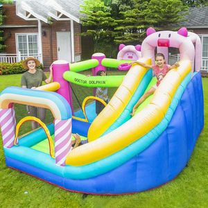 Opblaasbaar kasteel voor achtertuin entertainment kinderfeesten Portable Bouncer Slide Combo Jumping Jumper Bounce House met glijbaan binnen speelgoed roze piggy thema piglet