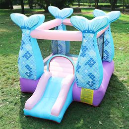 Castillo inflable Mighty Moonwalk Bouncer House Jumper Blue Little Mermaid Bouncer con soplador de aire para fiestas infantiles Juego interior al aire libre Diversión en el jardín Pequeños regalos