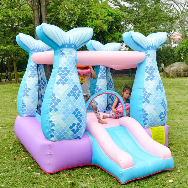 Castillo inflable Mighty Moonwalk Bouncer House Jumper con soplador Blue Little Mermaid Bouncer para niños Fiesta al aire libre Juego en interiores Diversión en el jardín Patio trasero Pequeños regalos