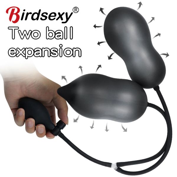 Consolador inflable Anal enchufe expandible tope masajeador de silicona juguetes sexuales para mujeres trasero trasero de doble cabeza para adultos anales para adultos