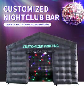 Opblaasbare discotent met discolicht Zwarte kubus opblaasbartent Opblaasbare nachtclub draagbare feesttent Gratis luchtverzending gratis printlogo