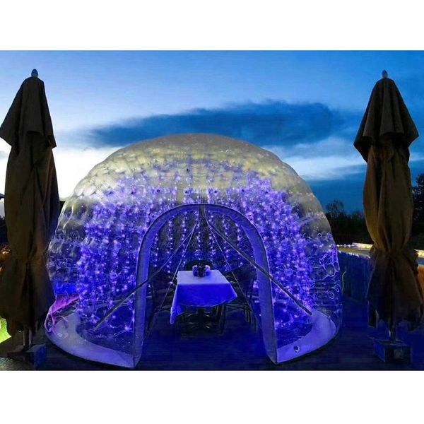 Tente Dôme Gonflable Bubble House Canopy Tentes Dômes Transparents 3.5m avec Lumières en Option pour Camping Fêtes de Famille Événement en Plein Air