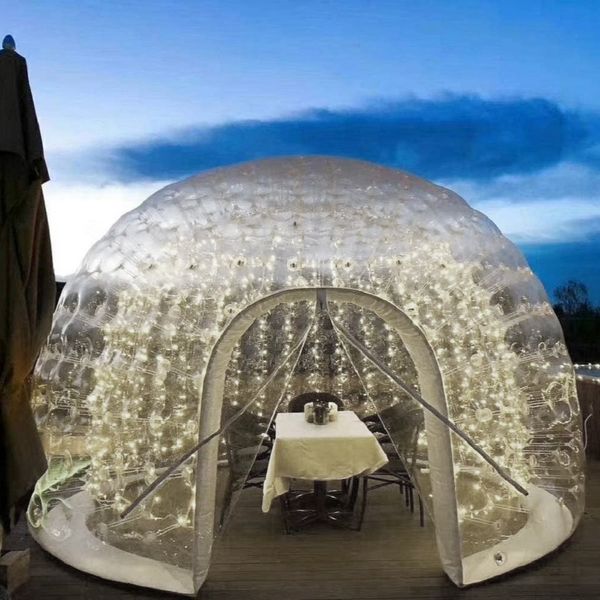 Tente dôme gonflable avec lumière LED en option 3,5 m 4,5 m de diamètre extérieur commercial tente à bulles transparente hôtel pour camping fête événements en plein air