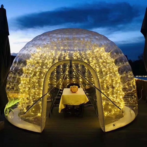 Tente dôme gonflable avec lumière LED en option 3,5 m 4,5 m de diamètre extérieur Maison de tente à bulles transparente commerciale pour camping, événement en plein air