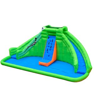 Toboggans aquatiques gonflables à double voie avec piscine Rocky Mountain Ultra Croc Water Park Castle pour enfants Jouets pour enfants Playhouse Jeu en plein air Amusant Anniversaire Petits cadeaux