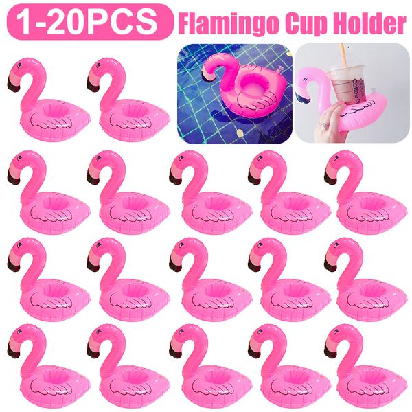 Tubos de flotadores inflables 1-20 piezas Tropical Flamingo Party Decoration Portavasos Pvc Flotador de agua Copa de bebida inflable para adultos Piscina Drinkware Bandeja Decoración 230518