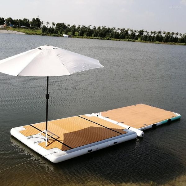 Tubos flotadores inflables, plataformas marinas de 4m x 2m x 0,2 m, tela de punto de caída, muelle de pontón de agua Fvc con paraguas inflable