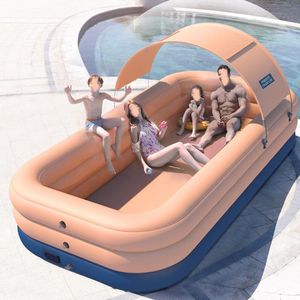Inflatable Floats & Tubes Auto Inflation Swimming Pool Sun Resistant Float Raft Removable Canopy For Outdoor Backyard Water Party