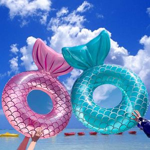 Inflatable Floats Tubes Inflatable swimming ring mermaid swimming pool floating beach party toy adult children water game tube swimming mat toy P230519