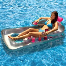 Opblaasbare Drijvers Buizen Zomer Water Drijvende Rij Luchtbedden Met 18 Bekerhouders Zwembad Lounger Float Relax Stoel Bed2303