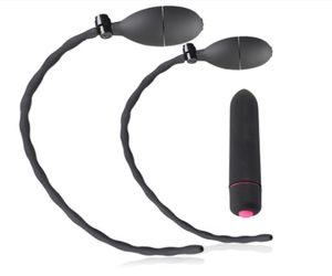 Opblaasbare Holle Urethrale Geluid Dilatator Siliconen Penis Plug Insert 10 Speed Vibrerende Kogel Anale Vibrator Speeltjes Voor Mannen Gay5537453