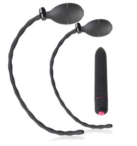 Opblaasbare holle urethrale geluiddilatator siliconen penis plug inzet 10 snelheid vibrerende kogel anale vibrator seks speelgoed voor mannen gay3603510