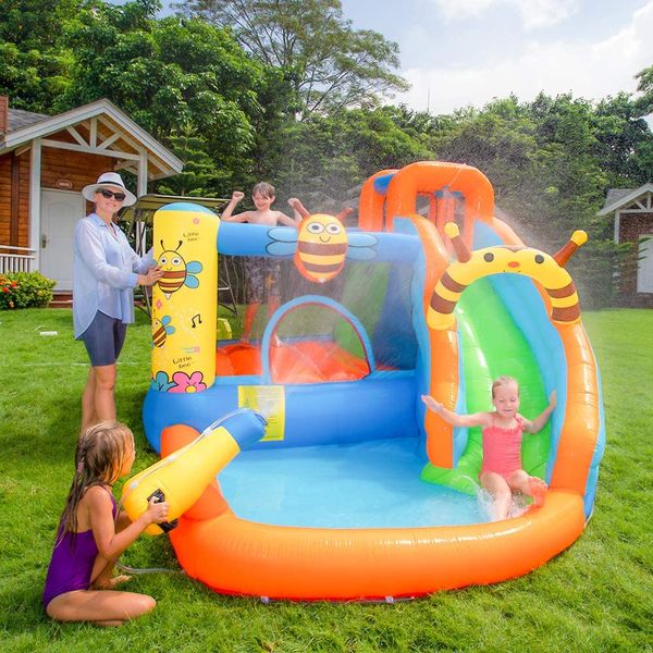 Jouets de saut gonflables, maison de rebond d'eau pour enfants, piscine avec toboggan, parc de jeux en plein air, fosse à balles sur le thème des abeilles, pour petite aire de jeux humide et sèche, saut spatial dans l'arrière-cour