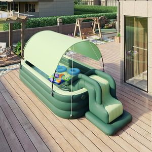 Piscina inflable para niños con piscina de remo para niños en espesor de pvc de pvc con piscinas deslizantes al aire libre para la familia 240328