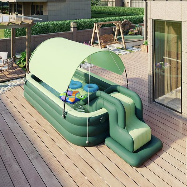 Piscina inflable para niños con piscina de remo para niños en espesor de pvc de pvc con piscinas deslizantes al aire libre para la familia 240328