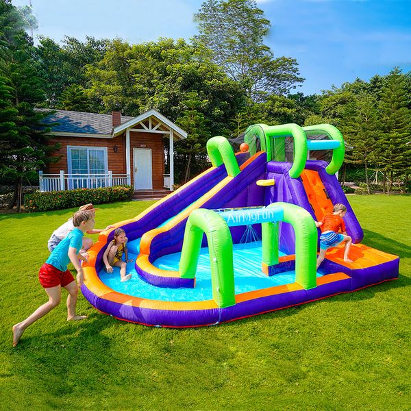 Parc aquatique gonflable SPLISH Splash avec glissade et tunnel bon marché Water Park Castle Tunnel Sprinkler Playhouse For Kids Outdoor Play Summer Fun Games Birthday
