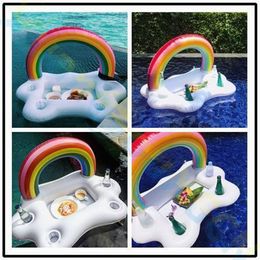 Opblaasbaar Summer Beach Party Ice Bucket Rainbow Cup Holder zwembad zwembier drinkkoeler tafel bar bakbeer water zwemring