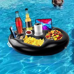 Opblaasbaar zwembad Drink Cup Stand Koeler Tafel draagbaar Summer Beach Party Float Beer Tray 240506