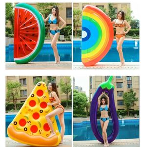 Opblaasbare zwemring Gigantische regenboog Pizza Banana Pool Lounge volwassen zwembad Float Mattrers Life Boei Raft Zwemwaterpool Toys I0323