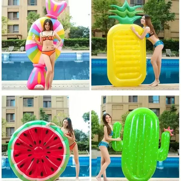 Anillo de natación inflable Gigante Rainbow Pizza Banana Pool Lounge Piscina para adultos Flotador Mattres Life Boya Balsa Natación Piscina de agua Juguetes P0803