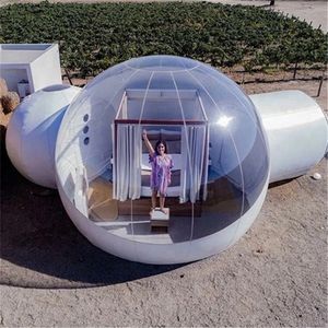 Tente transparente gonflable, jardin d'air 360 dôme double tunnel extérieur tente à bulles luxueuse pour camping familial maison d'arrière-cour boules à neige avec pompe et ré