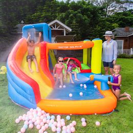 Opblaasbare waterglijbaan Springhuis Opblaasbaar springspeelgoed voor kinderen Buitenfeest Speelplezier in de tuin Speelhuisje Springkasteel Jumper Spray met zwembadspattenpistool