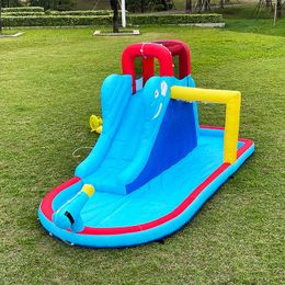 Tobogán acuático inflable para piscina con soplador para niños Parque infantil Juguetes con cañones de agua Patio trasero Juego al aire libre Diversión Fiesta de cumpleaños Regalos Casa de juegos temática de elefante