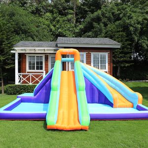 Toboggan aquatique gonflable pour enfants, parc à glissière d'eau, double toboggan, piscine à pulvérisation d'eau, centre de jeu avec mur d'escalade, jeux de fête d'anniversaire pour enfants en plein air, jouets cadeaux